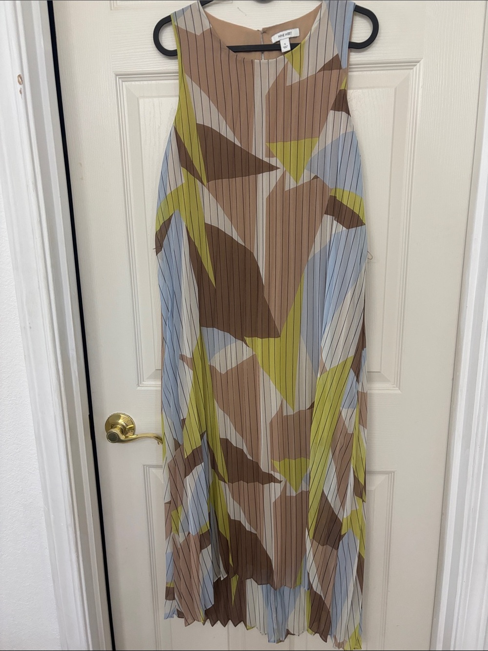 Nine West Pleated Sleeveless Maxi Dress in Brown, Tan, Light Blue, Lime